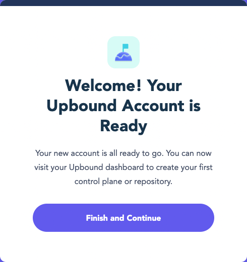 A screen showing that an Upbound account has been created